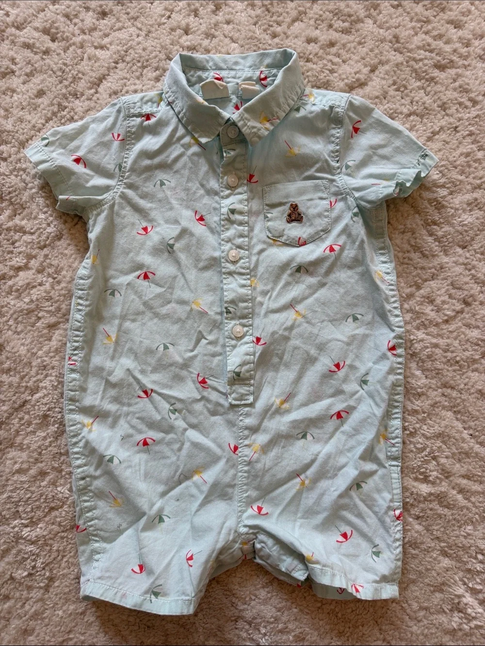 Baby Gap Short-Sleeve One-Piece Romper - Light Blue Umbrella Print